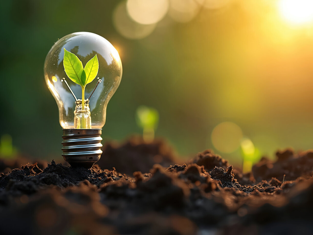 Green energy light bulb. Sprout plant grows in lightbulb on soil ground. Eco energy, environment protection. Earth Day concept shows natural power saves world. Green energy light bulb. Sprout plant grows in lightbulb on soil ground. Eco energy environment protection. Earth Day concept shows natural power saves world.